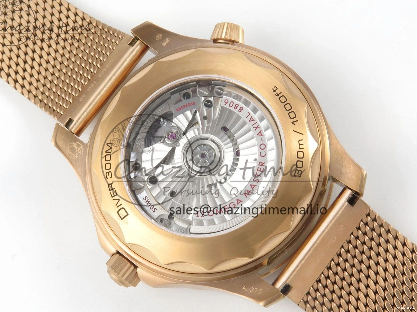 0322 Stylish Seamaster 300M Diver Rose Gold VSF 1:1 Best Edition Black Dial on Mesh Bracelet A 7662